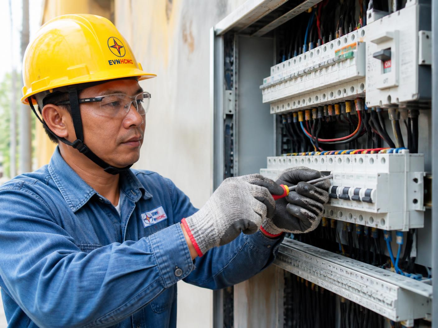 Kỹ thuật viên Việt Nam lắp đặt tủ điện